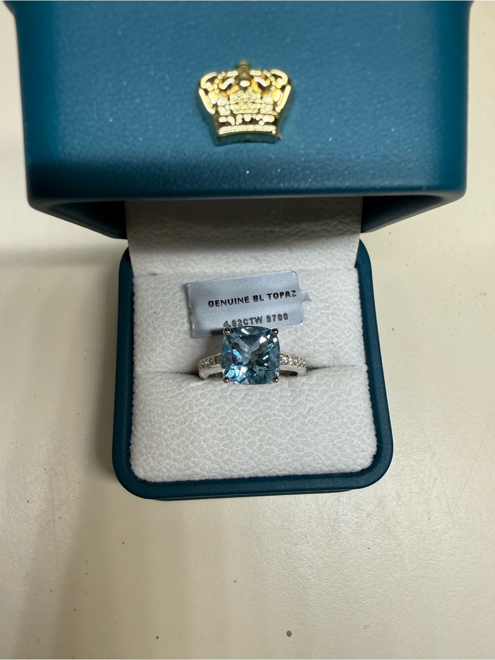 Genuine 4.62ctw blue topaz sterling silver ring , new with tag , size 7